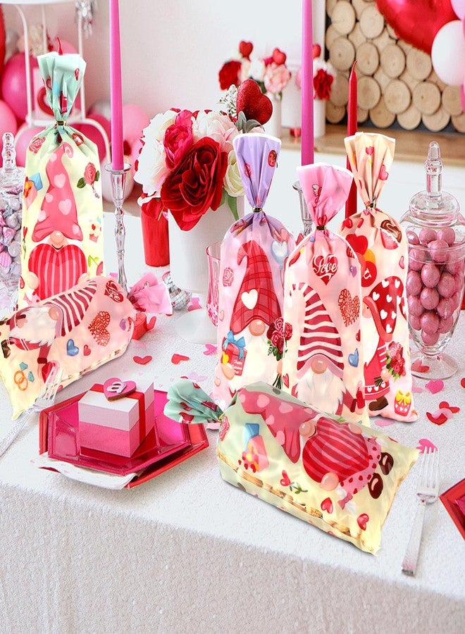 ldyllicStyle Valentines Treat Bags, 100 PCS Valentine Cellophane Goodie Candy Cookie Gift Bag, Valentine's Day Plastic Goody Snack Bags with Twist Ties for Gifts Wrap Holiday Party Favors 11 x 4.8 Inch (4 Styles) - Image 5
